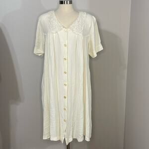 Sharon Anthony Cream Vintage Lace Collar Button Up Dress Size 16